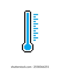 A simple pixelated thermometer with a blue mercury level. Often used as a symbol for temperature, coolness, or winter.