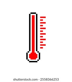 A simple pixelated thermometer with a red mercury level. Often used as a symbol for temperature, heat, or weather.