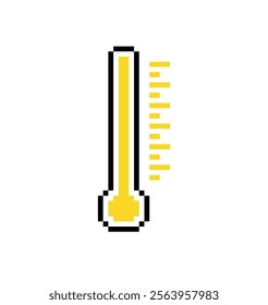 A simple pixelated thermometer with a yellow mercury level. Often used as a symbol for temperature, warmth, or happiness.