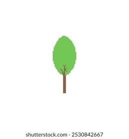 Simple pixelated tree icon. Minimalistic pixel art tree with green leaves and a brown trunk