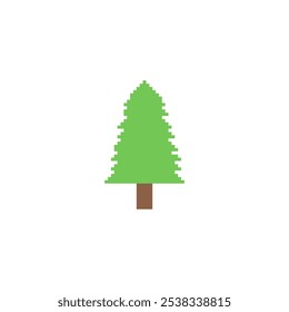 Simple pixelated tree icon. Minimalistic pixel art tree with green leaves and a brown trunk