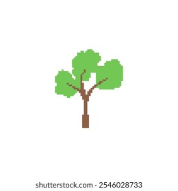 Simple pixelated tree icon. Minimalistic pixel art tree with green leaves and a brown trunk