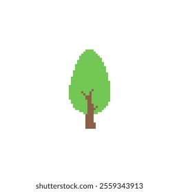 Simple pixelated tree icon. Minimalistic pixel art tree with green leaves and a brown trunk