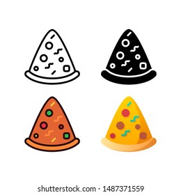 simple pizza icon in four style glyph, line, flat and filled line