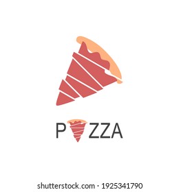 Simple Pizza logo for cafe packaging and restaurant menu. Fast food logo with modern flat style vector illustration. Pizza slice logo for Italian pizzeria with minimalistic flat style pizza restaurant