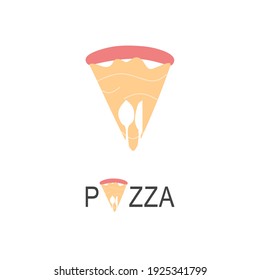 Simple Pizza logo for cafe packaging and restaurant menu. Fast food logo with modern flat style vector illustration. Pizza slice logo for Italian pizzeria with minimalistic flat style pizza restaurant