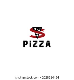 Simple pizza logo with a combination of the letter S with a ribbon