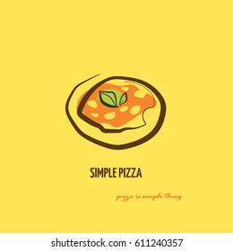 Simple Pizza Logo, this illustration is the most classic and simple Neapolitan pizza margherita, through a simple and gestual graphic sign, as the ancient art of the italian pizza maker is.