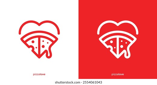 Simple Pizza Love Logo Design. Love Shape and Two Piece Pizza Icon Graphic. Italian Food Logo Design Template.