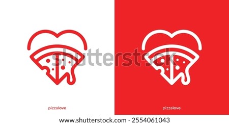 Simple Pizza Love Logo Design. Love Shape and Two Piece Pizza Icon Graphic. Italian Food Logo Design Template.