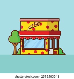 Simple Pizza parlor cartoon vector illustration Collection of Shop or stand or stall concept icon isolated
