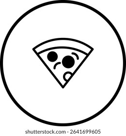 Simple pizza slice icon illustration inside circular frame isolated on white