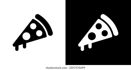 Simple Pizza Slice Icon with Melted Cheese in Black and White