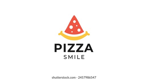 Simple Pizza Smile Logo. Happy Pizza Logo Icon Symbol Vector Design Inspiration.