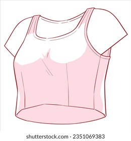 Simple plain croptop no sleeves, soft pink color vector