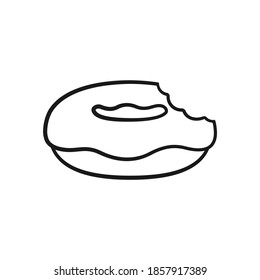 Simple plain glazed donut with bite cartoon doodle line art. Flat outline vector illustration design.