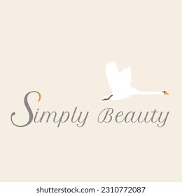  Simple plain logo of white swan with orange beak duplicated in the head S of slogan Simple Beauty