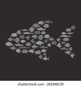 Simple plain style big fish mosaic illustration. T-shirt or bag print design.