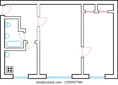 Simple plan of an apartment of 2 rooms. Vector illustration