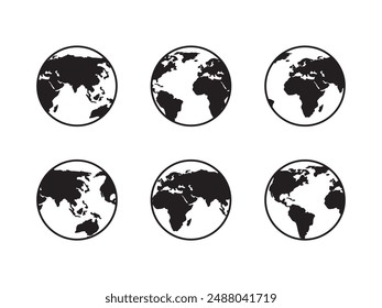 simple planet earth globe map around the world black design flat isolated white background