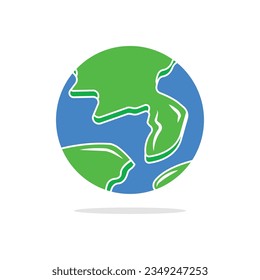 simple planet earth icon with shadow. concept of trip around the world, orbit, environment, air line badge, geo. flat style trend modern logotype graphic design vector illustration on white background