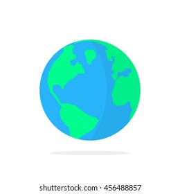 simple planet earth icon with shadow. concept of trip around the world, orbit, environment, air line badge, geo. flat style trend modern logotype graphic design vector illustration on white background