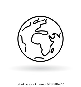 Simple Planet Icon. Earth Sign. World Symbol. Thin Line Icon On White Background. Vector Illustration.