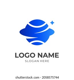 simple planet logo design template concept vector with flat blue color style
