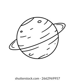 Einfache Planeten-Umriss-Vektorsymbol, eine minimalistische Linie Kunst Zeichnung einer Welt mit einem Ring für Raum und Wissenschaft Themen.
