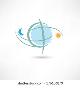 simple planet symbol with moon and sun
