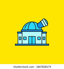 Simple planetarium building vector illustration isolated on yellow background. Linear color style of planetarium icon