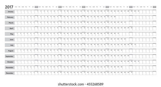 Simple planner 2017  calendar - day schedule, vector editable template