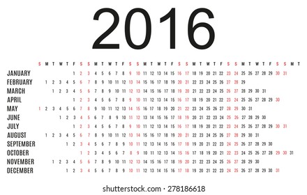 Simple planner calendar 2016 - black and white design