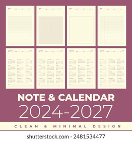 Simple planner calendar 2024, 2025, 2026, 2027 in clean and minimal design