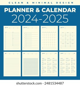 Calendario de planificador simple 2024, 2025 en diseño limpio y mínimo