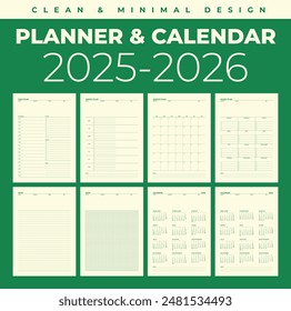 Einfacher Planer Kalender 2025, 2026 in sauberem und minimalem Design