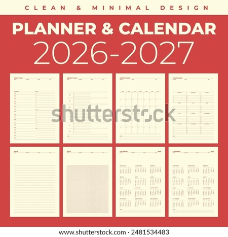 Simple planner calendar 2026, 2027 in clean and minimal design