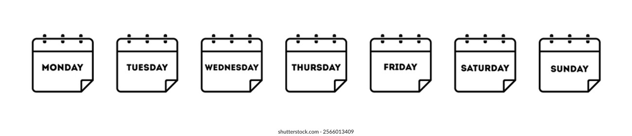 Simple planner week icon. Diary week sign. Days of the week icons in vector design