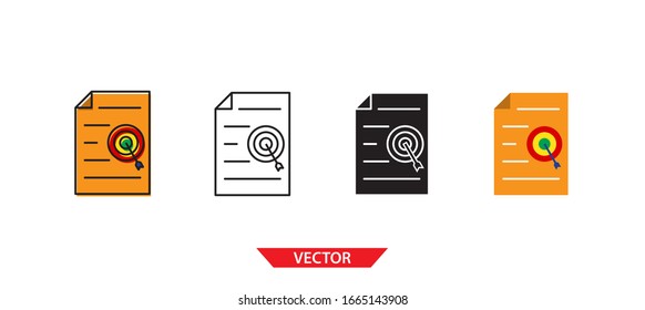 Simple planning goal icon on white background 4 types such as outline, black, color, outline and color. Vector illustration.