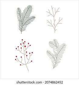 Decoración de planta sencilla en estilo doodle. Decoración sencilla para una Navidad festiva y Año Nuevo. Ilustración vectorial aislada en fondo blanco.