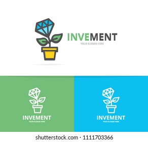 Simple plant growth from diamond and money tree logo design template. Symbol and sign vector illustration