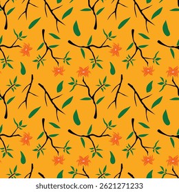 simple plant pattern on bright yellow background