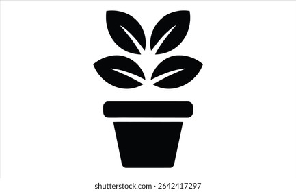 Simple plant in pot icon black silhouette