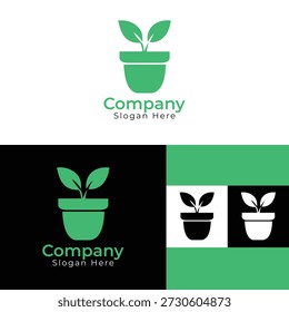 Logotipo de maceta de planta simple creado para empresas de jardinería, tiendas ecológicas, marcas orgánicas, empresas emergentes ambientales y negocios de productos sostenibles.