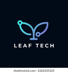 simple plant technology logo with line style circuits design template