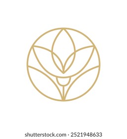 Simple plant tulip round line logo aesthetics . Emblem flower in circle linear style. Vector abstract badge for design of natural products, flower shop, cosmetics, ecology concepts, health, spa, yoga