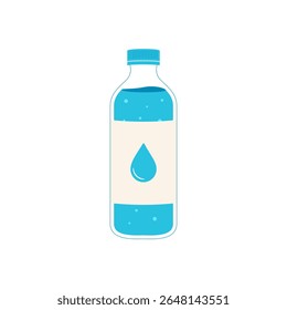 Simple plastic water bottle with a drop on the label. Symbol of purity, hydration, and freshness. Great for eco, health, and fitness designs.