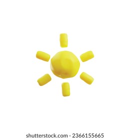 Simple plasticine sun with rays 3D style, vector illustration isolated on white background. Decorative design element, celestial object. Volume, star and cosmos
