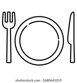 Simple Plate with Knife and Fork Icon Illustration