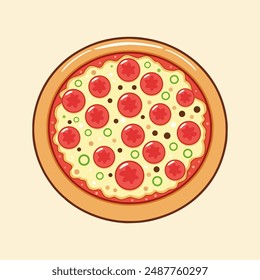 Simple Plate of Pizza In Cartoon Style